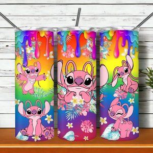 Cute Angel  Pink Floral Multicolor Slime 20oz Skinny Tumbler